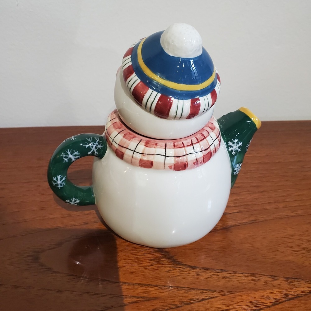 Debbie Mumm Sakura hand painted ceramic snowman mini teapot 6" - Picture 4 of 9